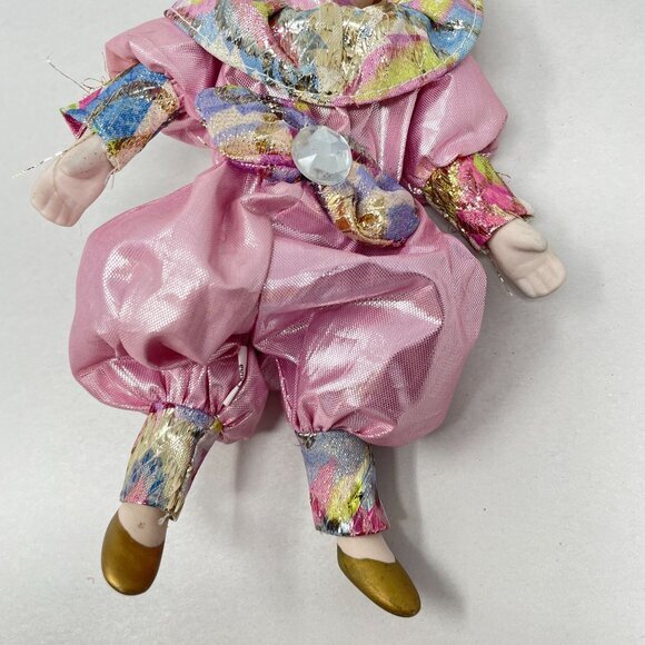 Vintage Venetian Porcelain Harlequin Dolls Painted Face Metallic 9" Collectible - Picture 4 of 12